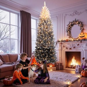 Snow Flocked Pencil Christmas Tree – Slim Artificial Xmas Tree with Sturdy Metal Stand - 1 of 4