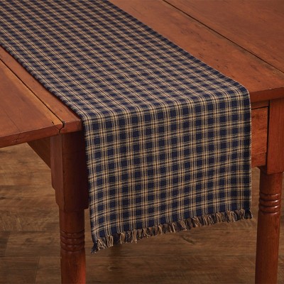Navy and Tan Plaid Cotton Table Runner 13" x 36"