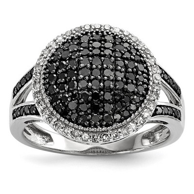 Black Bow Jewelry 3/4 Ctw Black & White Diamond 15mm Round Ring in Sterling Silver