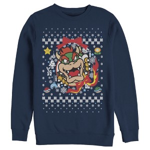 Men's Nintendo Christmas Bowser Wreath Sweatshirt - 1 of 3