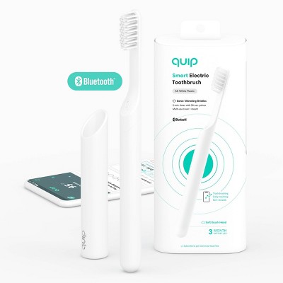 quip Plastic Smart Electric Toothbrush Starter Kit - 2-Minute Timer, Bluetooth, Free App + Travel Case - All-White