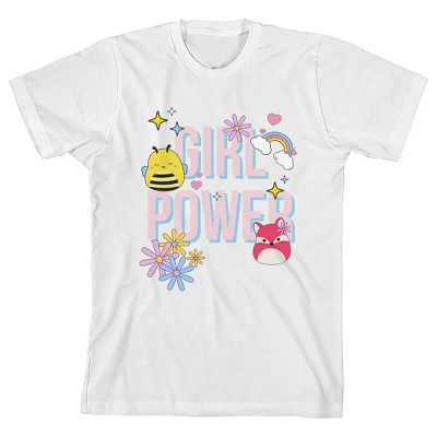 Squishmallows Girl Power Crew Neck Short Sleeve Youth Girl's White T-shirt