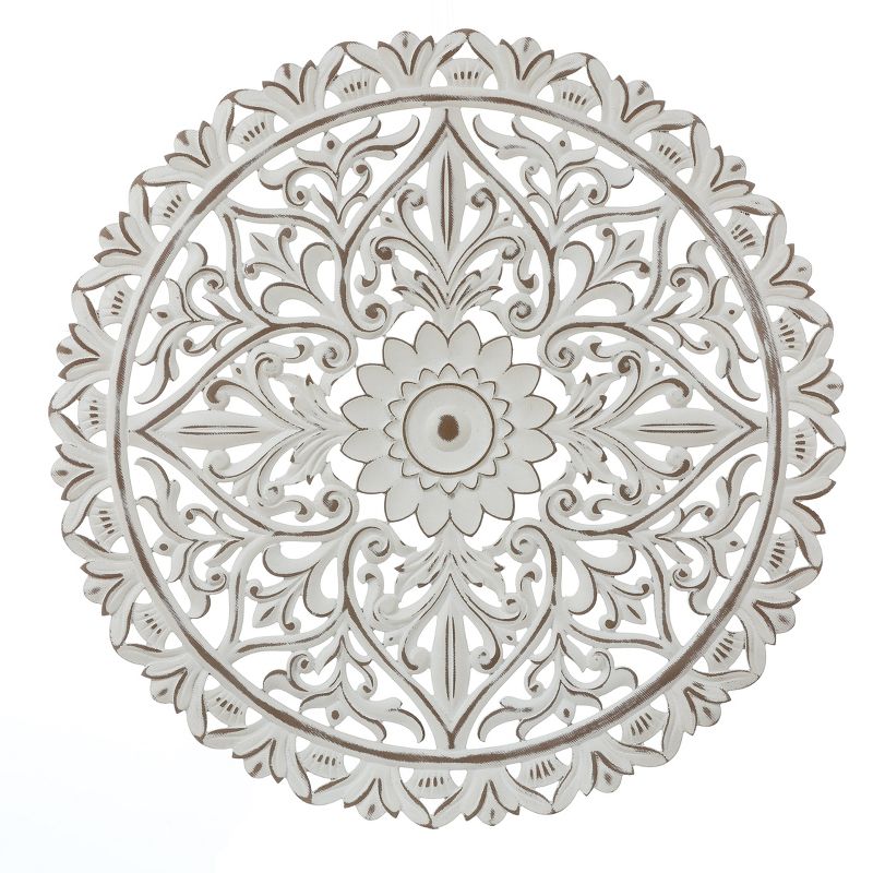 LuxenHome Distressed White Wood Flower Mandala 31.5" Round Wall Decor, 1 of 10
