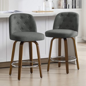 Bekrvio 26” Swivel Counter Height Bar Stools with Backs,Linen Fabric Upholstered,Walnut Wood Legs - Mid-Century Modern for Kitchen Island - 1 of 4