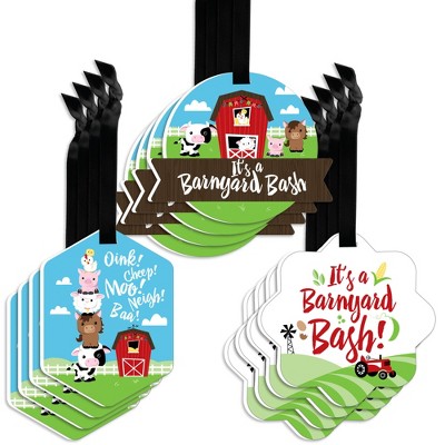 Big Dot of Happiness Farm Animals - Assorted Hanging Barnyard Baby Shower or Birthday Party Favor Tags - Gift Tag Toppers - Set of 12