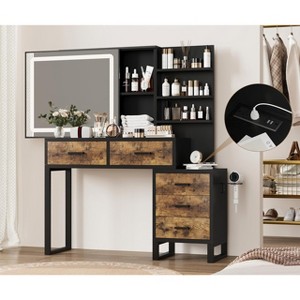 46.8'' Vanity Desk with Mirror, LED Lights and Power Outlet, Makeup Vanity Table with 5 Drawers - 1 of 4