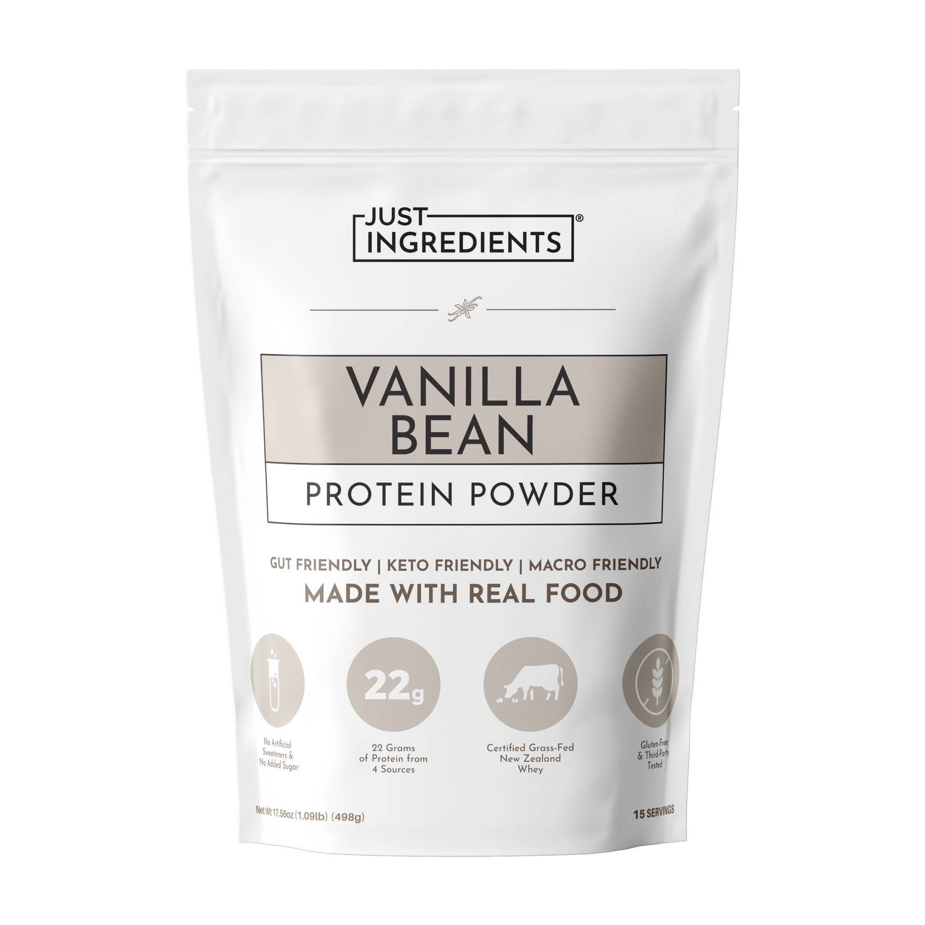 Just Ingredients Vanilla Bean Protein Mix - 17.5oz - 15 servings: Non-Caffeinated Powder, Sports Drink