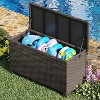 125 Gallon Large Deck Box Waterproof PE Rattan Outdoor Storage Box with Handles and Wheels, Storage Bin for Garden, Balcony, Porch, Pool, Yard - 3 of 4