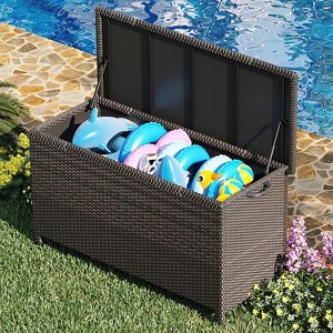 Garvee Large Deck Box Waterproof PE Rattan Outdoor Storage Box with Handles and Wheels, Storage Bin for Garden, Balcony, Porch, Pool, Yard - 1 of 4