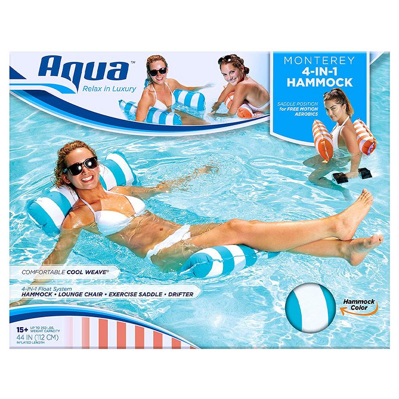 Aqua Monterey Hammock 4 in 1 Multi Purpose (Saddle, Lounge Chair, Hammock, Drifter) Inflatable Pool Float, Blue, 4 of 7