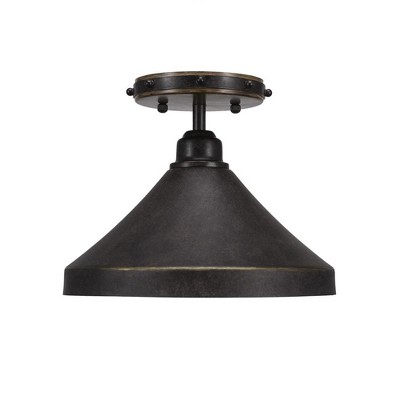 Toltec Lighting Blacksmith 1 - Light Flush Mount in  Dark Granite with 10" Dark Granite Cone Metal Shade Shade