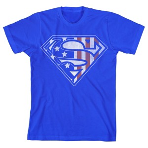 Superman American Flag Logo Boy's Royal Blue T-shirt - 1 of 1
