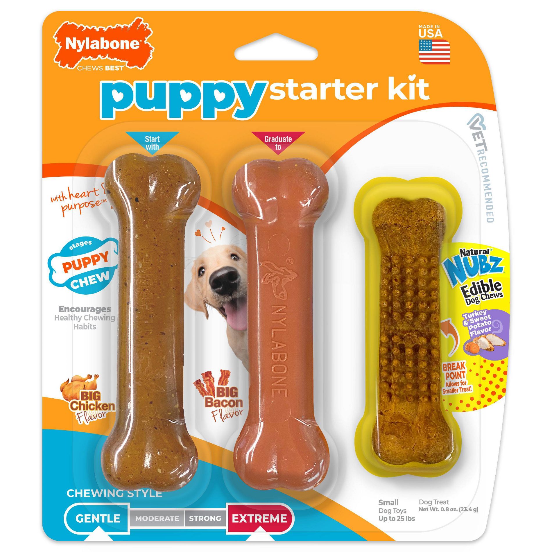 Nylabone Puppy Starter Pack Dog Toy - Brown: Nylon Material, Small Breed Size, 3 Pieces