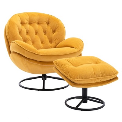 CAVINAS 360° Swivel Accent Chair with Ottoman,Modern Lazy Chair for Living Room,Upholstered Armchair with Metal Base,Living Room Furniture