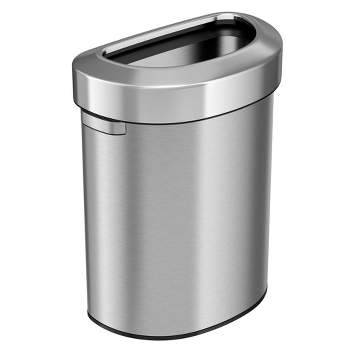iTouchless Open Top Kitchen Trash Can 18 Gallon Semi-Round Silver Stainless Steel