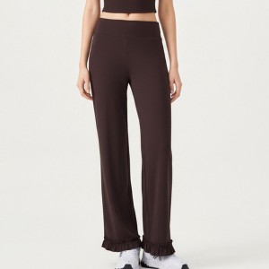 Anna-Kaci Active Women's High Waist Wide Leg Sweatpants with Ruffle Hem Detail - 1 of 4