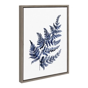 18" x 24" Sylvie Botanical Fern Indigo Framed Canvas by Sara Berrenson Gray - Kate & Laurel All Things Decor - 1 of 4