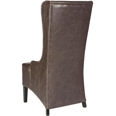 Antique Brown High Back Leather Upholstered Dining Side Chair