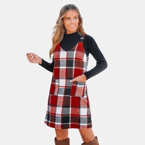 Women's Plaid V-Neck Mini Pinafore Dress - Cupshe - 1 of 4