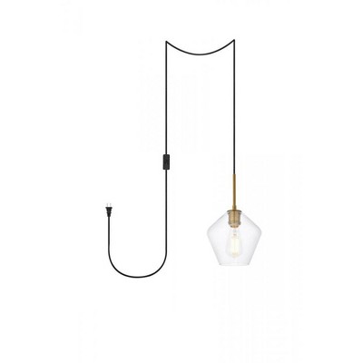 Elegant Lighting Gene 1 light brass and Clear glass plug-in pendant