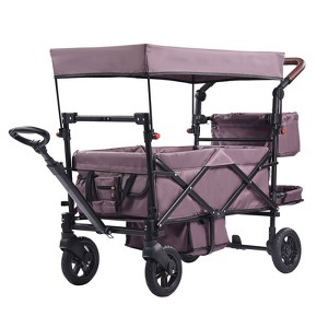 Wagon Stroller for 2 Kids, Push-Pull Collapsible Quad Stroller with Canopy, Adjustable Handle & Brake Wheels - 1 of 4