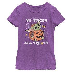 Girls Star Wars: The Mandalorian Grogu No Tricks All Treats T Shirt - 1 of 4