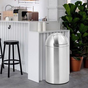 18 Gallon/70 L Round Commercial Trash Can, Fingerprint-Proof Stainless Steel Tall Garbage Can with Push Lid, Heavy Duty Waste Bin - 1 of 4