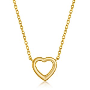 Bella Silver Sterling Silver Plain Small Open Heart Necklace - Gold Plated - Gold - 16+2 Inch - 1 of 2