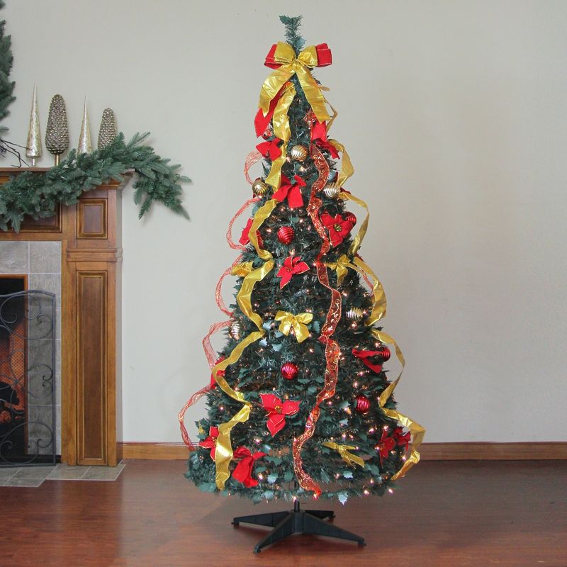 Northlight 6' Prelit Artificial Christmas Tree Gold and Red Decorated Pop-Up - Clear Lights, 3 of 6