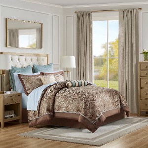 Lyngins 12-Piece Complete Bed Set, Paisley Jacquard Comforter Set, 100% Cotton Bed Sheets Set, Euro Shams & More, Queen Bedding Set - 1 of 4