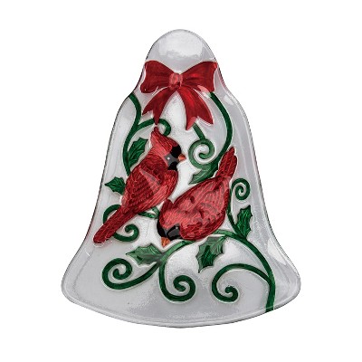 Transpac Glass 12.2 in. Holiday Cardinal Bell Platter