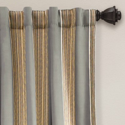 Julia Gray Polyester Stripe Room Darkening Curtain Panels