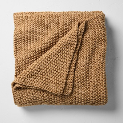 King Chunky Knit Bed Blanket Warm Brown - Casaluna™