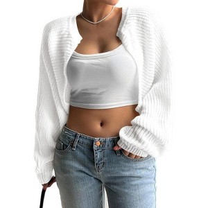 Coolmee Women's Plus Size Long Sleeve Open Front Knitted Crop Cardigan Drop Shoulder Knit Bolero Shrug Sweater - 1 of 4