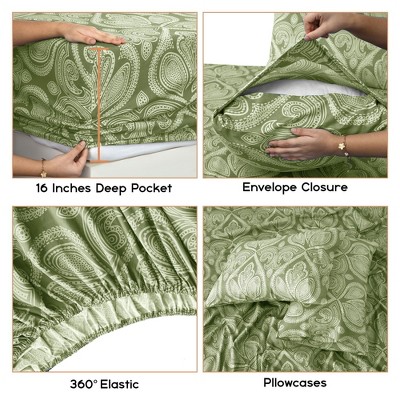 Twin Sage Microfiber Deep Pocket Paisley Print Sheet Set