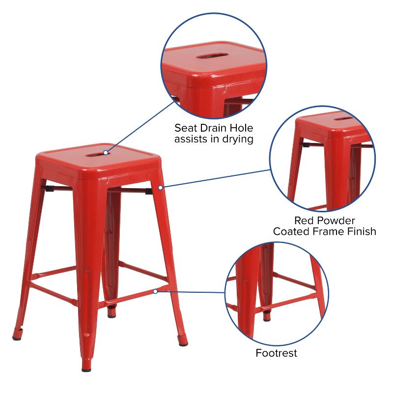 Emma and Oliver Commercial Grade 24"H Backless Metal Indoor-Outdoor Counter Stool w/ Square Seat, 4 of 13