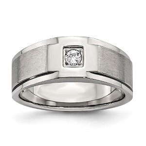 Black Bow Jewelry Men's 8mm Stainless Steel & CZ Brushed & Polished Tapered Ring - 1 of 4