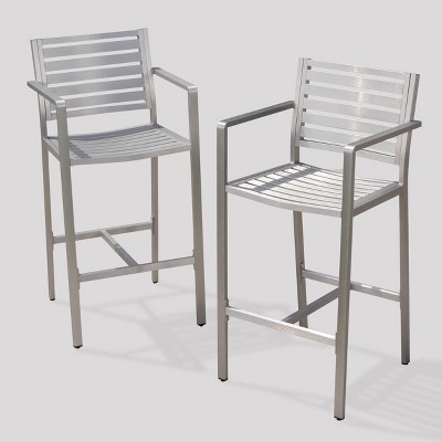Cape Coral 2pk Aluminum Barstools Silver - Christopher Knight Home: Weather-Resistant, Patio-Friendly