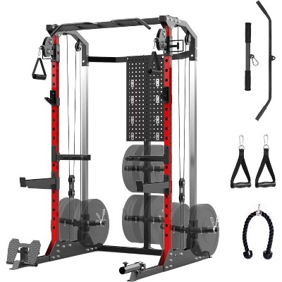 Multi-Function Power Cage 2000LB Capacity With Dual Independent Pulley System+Adjustable Cable Crossover for Home Gym&Garage Workouts