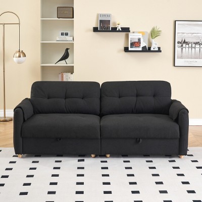 79.5" Teddy Cotton Linen 3-Seater Sofa with Hidden Storage and Modern Metal Conical Legs for Living Room or Office-Baofuwish