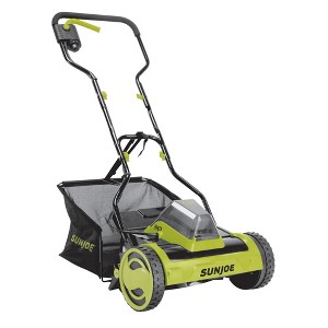 Sun Joe Cordless Push Reel Lawn Mower, 15 Inch 4 Ah Yard Trimmer with Grass Collection Bag, Adjustable Height, and 5 Steel Blades, Charger, Green - 1 of 4