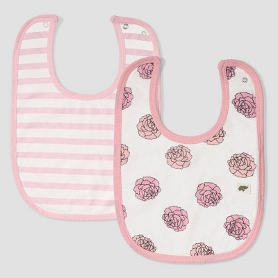 Layette by Monica + Andy Baby Girls' 2pk Floral and Striped Bib Set - Pink
