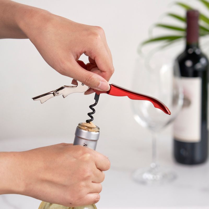 True TrueTap Metallic Red Double Hinged Waiter’s Corkscrew, Stainless Steel Wine Key with Foil Cutter, 2 of 7