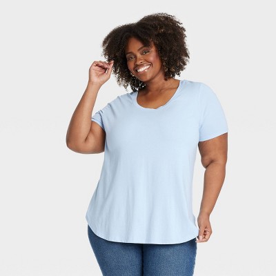 Women's Short Sleeve Scoop Neck Drapey T-Shirt - Ava & Viv™ Light Blue 2X