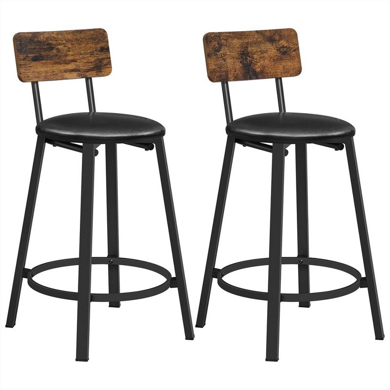 VASAGLE Bar Stools, Set of 2 PU Upholstered Breakfast Stools, 29.7-Inch Barstools with Back and Footrest, 1 of 7