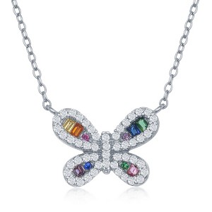 Bella Silver Sterling Silver Rainbow CZ Butterfly Neckalce - Multi - 16+2 Inch - 1 of 2