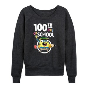 Women's - SpongeBob SquarePants - 100th Day Of School Lightweight French Terry Wide Neck Long Sleeve Shirt - 1 of 4