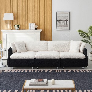 XIYUYEU 95.3 Inch Teddy Loveseat Sofa with 2 Throw Pillows, Comfortable 3 Seat Sofa -Living Room Furniture, Couches for Living Room, Beige & Black - 1 of 4