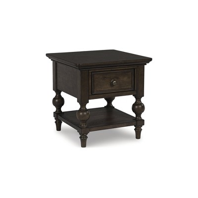 Signature Design by Ashley Veramond Traditional Square End Table with Storage Drawer and Shelf, Walnut Brown