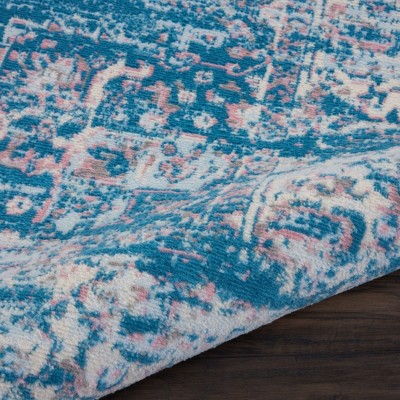 Handmade Round Blue Medallion Stain-Resistant Area Rug